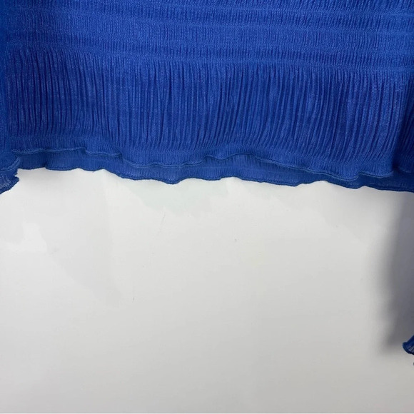 TOPSHOP Mock Neck Long Sleeve Ruffle Plisse Top Blue Size US 4 - Picture 6 of 12